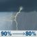 Wednesday: Showers and thunderstorms before 11am, then a slight chance of showers and thunderstorms between 11am and noon, then a chance of showers and thunderstorms between noon and 1pm, then showers and thunderstorms likely between 1pm and 4pm, then showers and thunderstorms. Mostly cloudy, with a high near 71. South wind 10 to 16 mph, with gusts as high as 30 mph. Chance of precipitation is 90%. New rainfall amounts between a half and three quarters of an inch possible. Wednesday: Showers And Thunderstorms